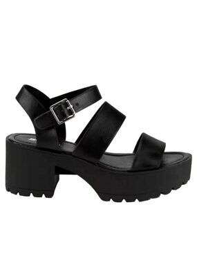 New Black Band Platform Chunky Lug Heel Sandals